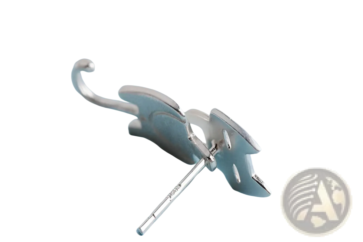 925 Sterling Silver Asymmetric Cat and Fish Stud Earrings