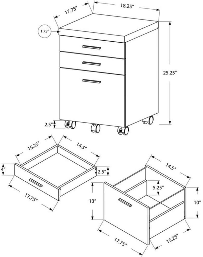 File Cabinet Rolling Casters Grey White Laminate 3 Drawers