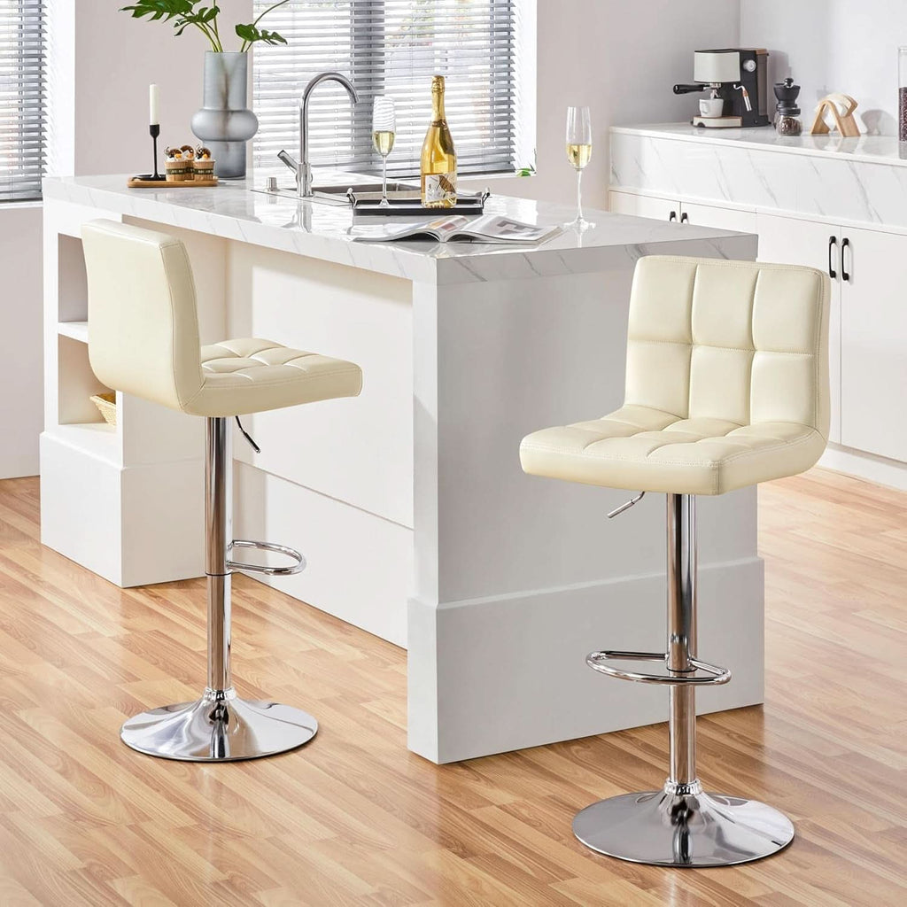 Beige Adjustable PU Leather Swivel Bar Stools Set Of 2