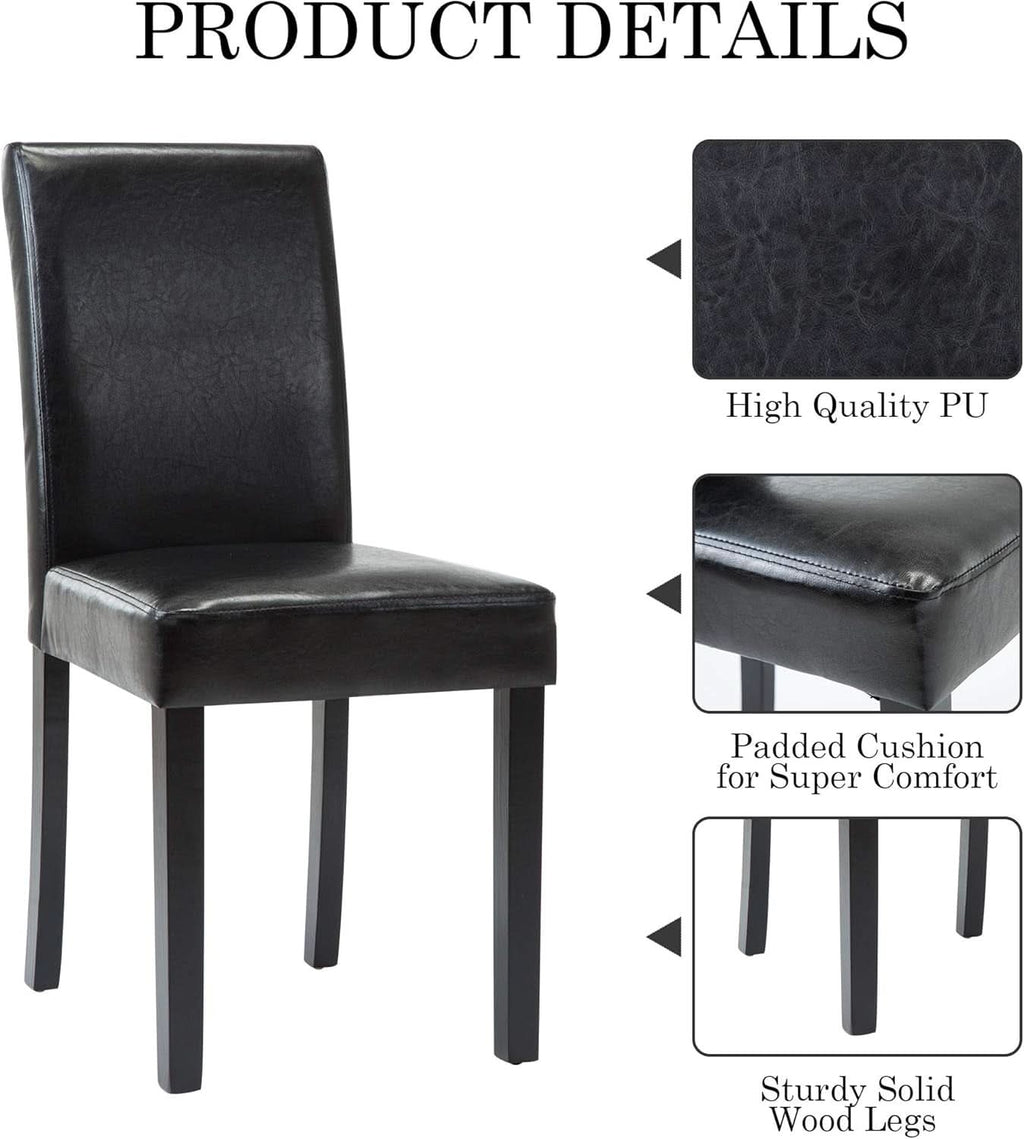 Modern PU Upholstered Dining Chairs Black Cushioned Seats