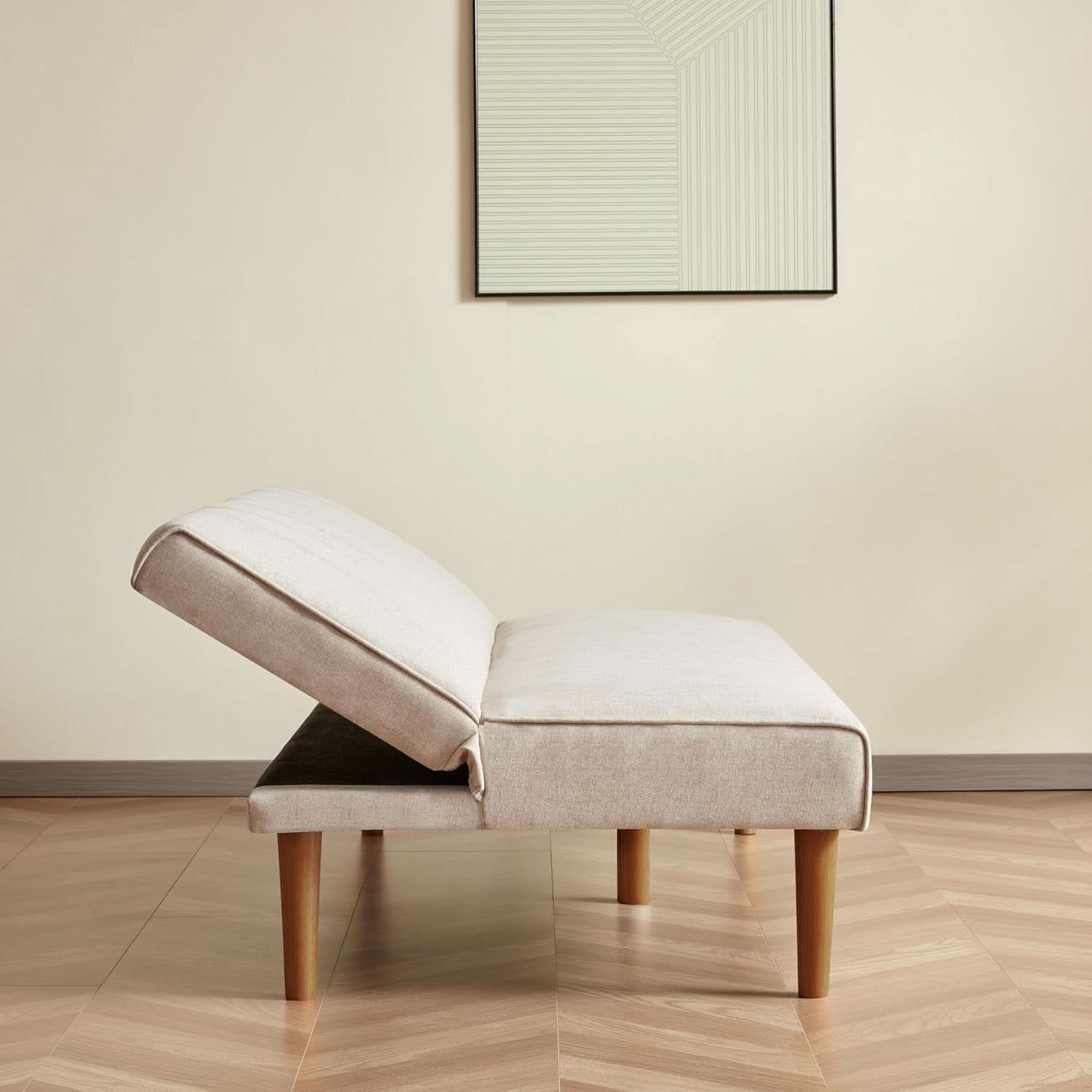 Beige Convertible Futon Sofa Bed For Living Room Use