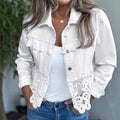 Womens Lapel Hem Hollow-Out Patchwork Tassel Coat