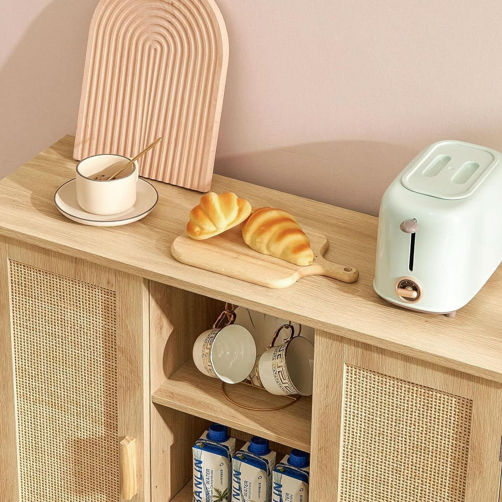 Rattan Storage Cabinet With 4 Adjustable Shelves Natural