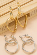 Gold Dipped Irregular Double Hoop Dangle Earrings