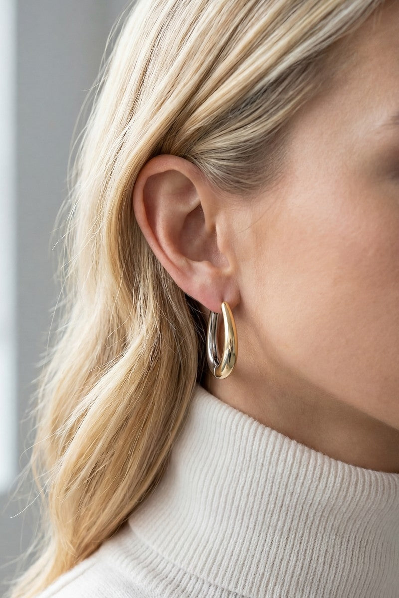 Gold Dipped Two Tone Hinge Oval Hoop Earrings