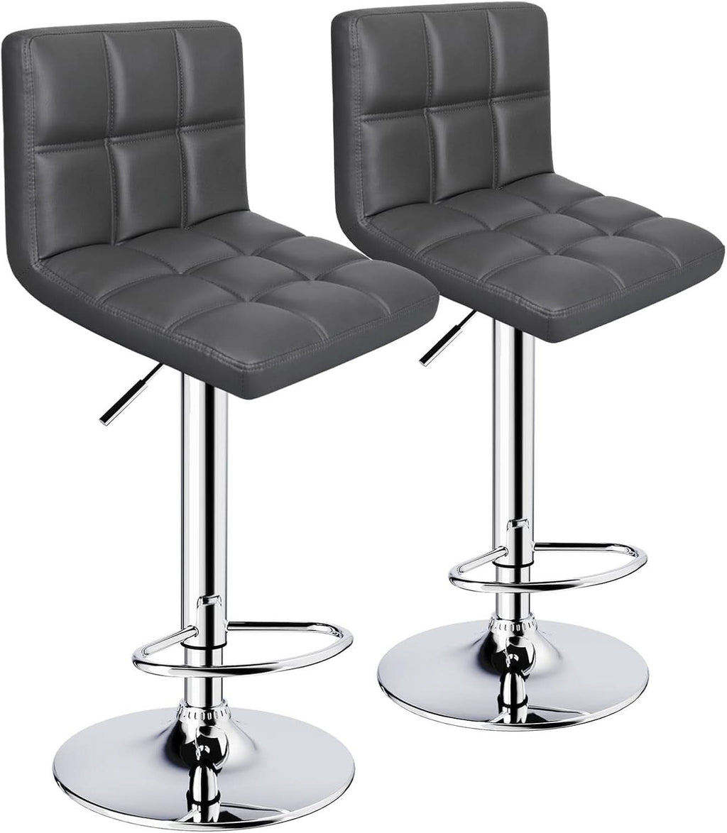Grey Adjustable Swivel Bar Stools Set of 2 With PU Leather