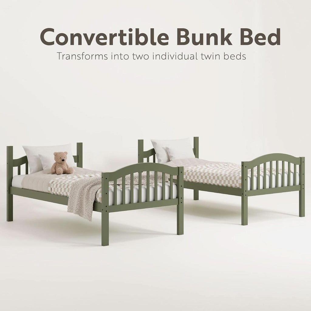Olive Twin Over Twin Bunk Bed Converts To Two Beds