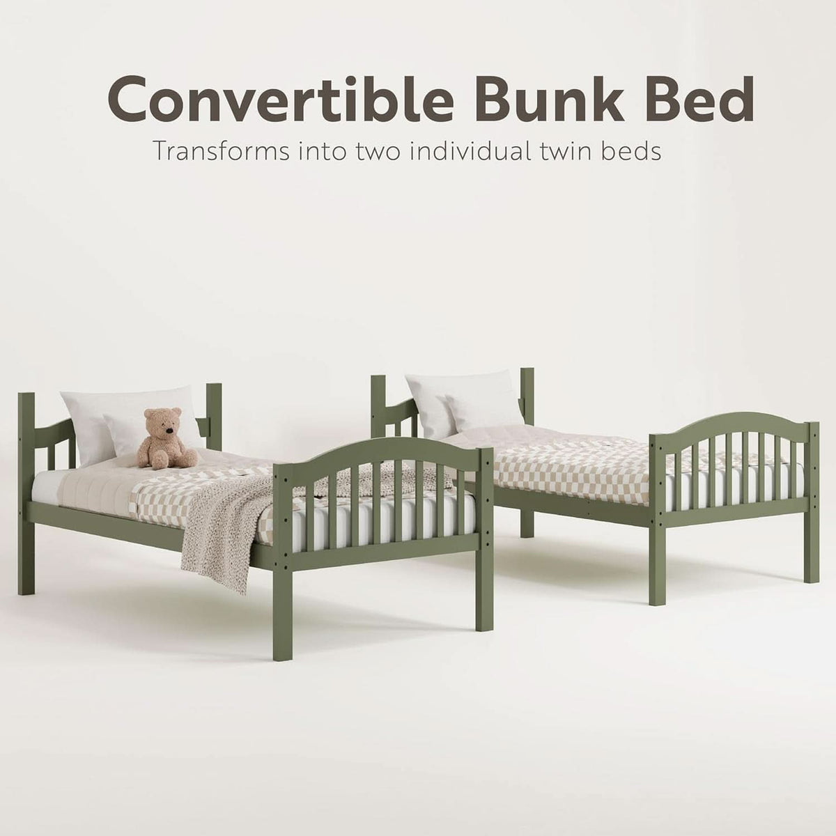 Olive Twin Over Twin Bunk Bed Converts To Two Beds