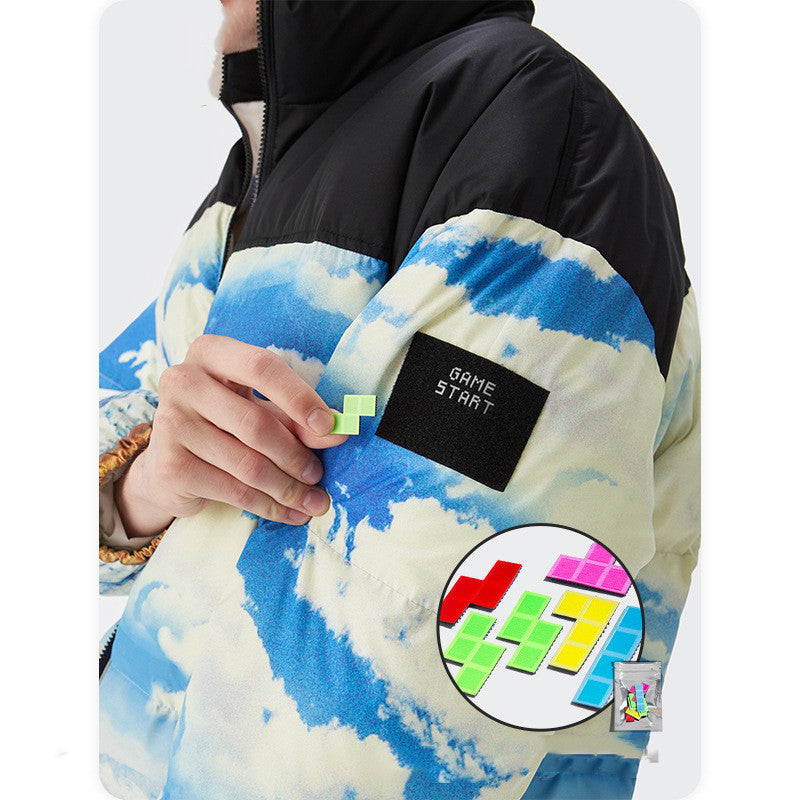 Men's Blue Sky Snow Mountain Camouflage Ink Splash Warm Jacket Top
