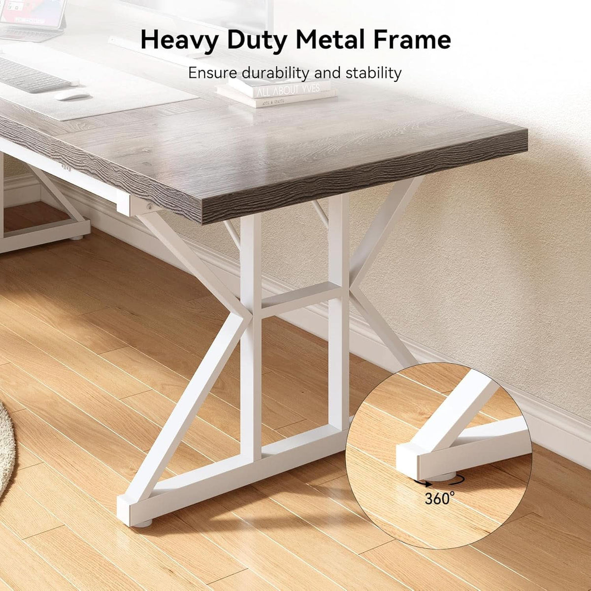 70.8 Inch Modern Executive Desk Grey White Home Office