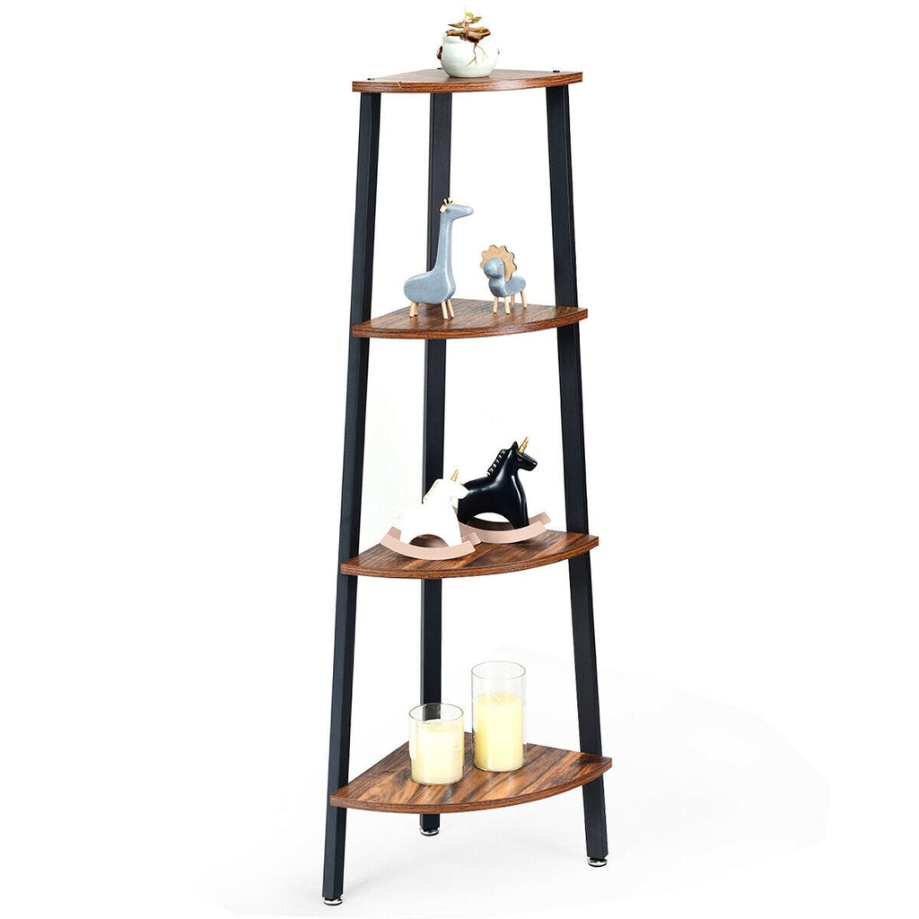 4-Tier Corner Shelf Metal Storage Rack Domestic Bookcase