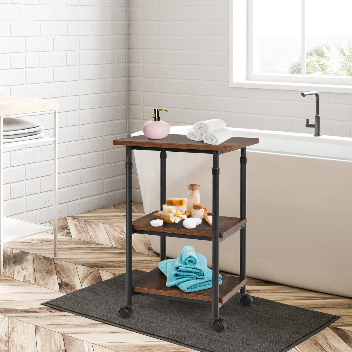 3-tier Adjustable Printer Stand with 360° Swivel Casters