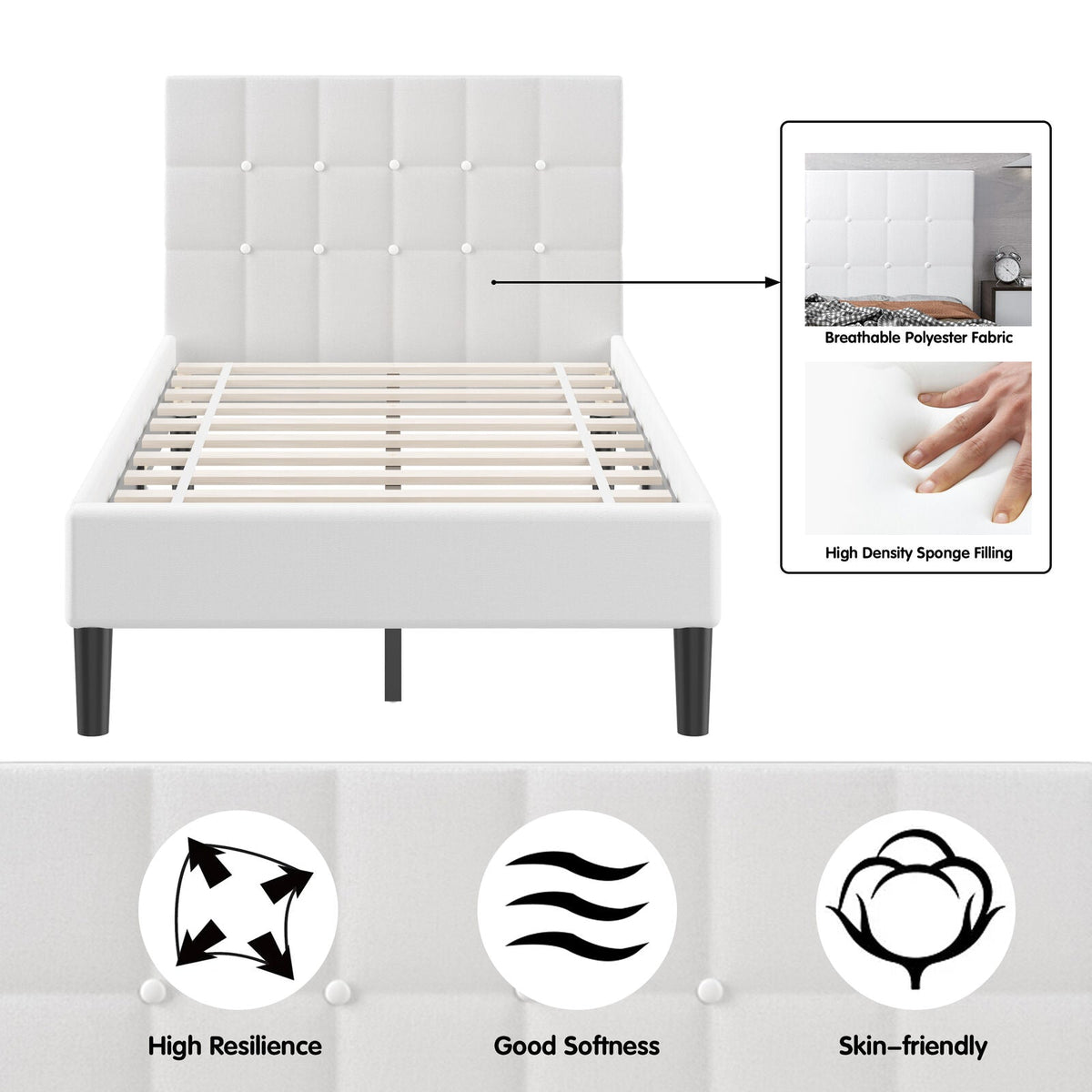 Platform Bed with Button Tufted Headboard
