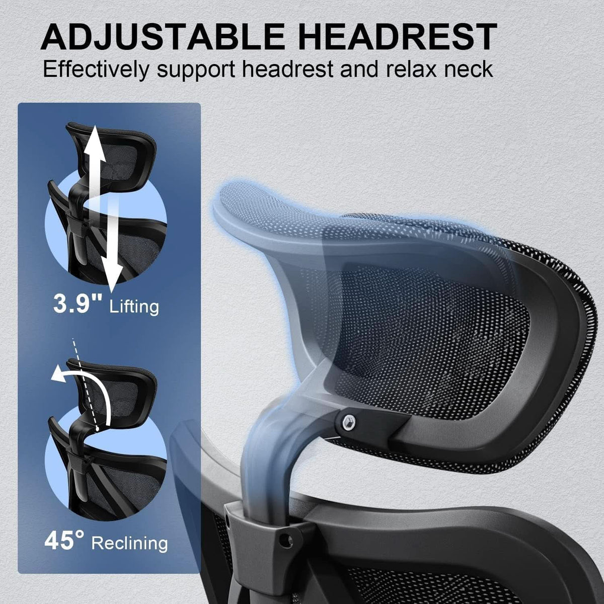 Grey Ergonomic Office Chair With Adjustable Headrest