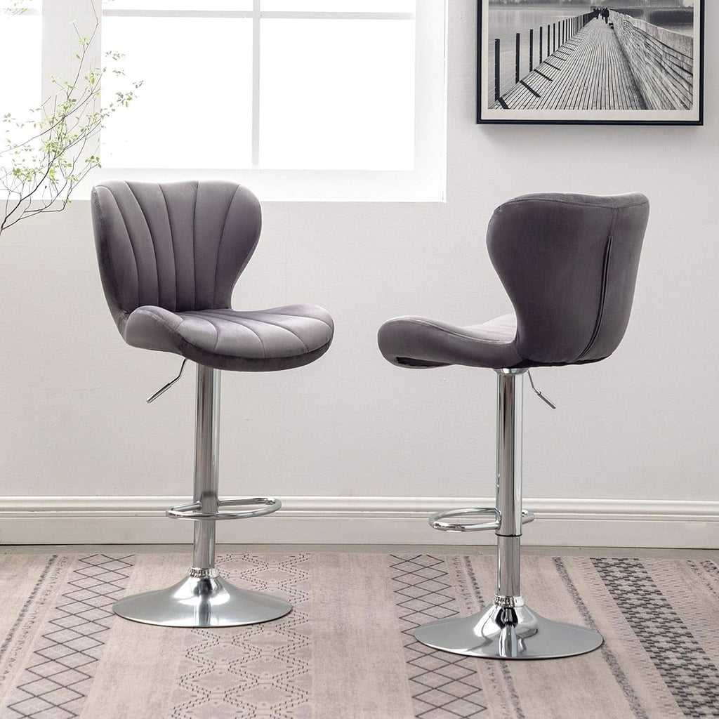 Velvet Adjustable Swivel Barstools Gray Set of Two