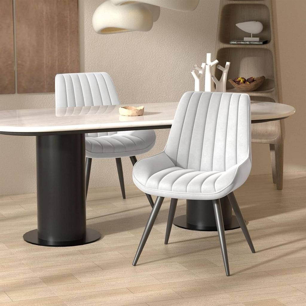 White Upholstered Dining Chairs With Thick Cushions