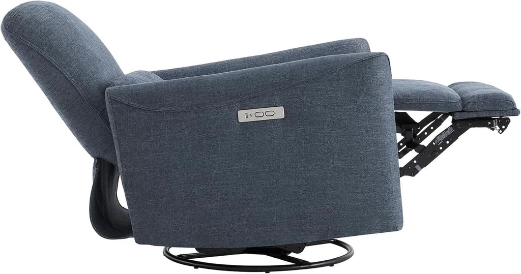 Ink Blue Power Swivel Glider Recliner With USB Charging