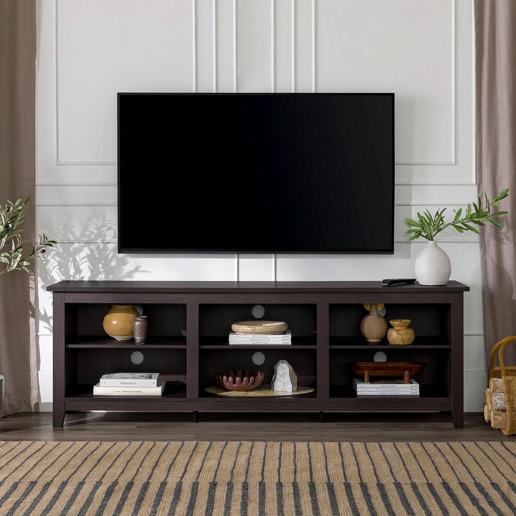 70 Inch TV Stand Espresso Finish With Adjustable Shelves