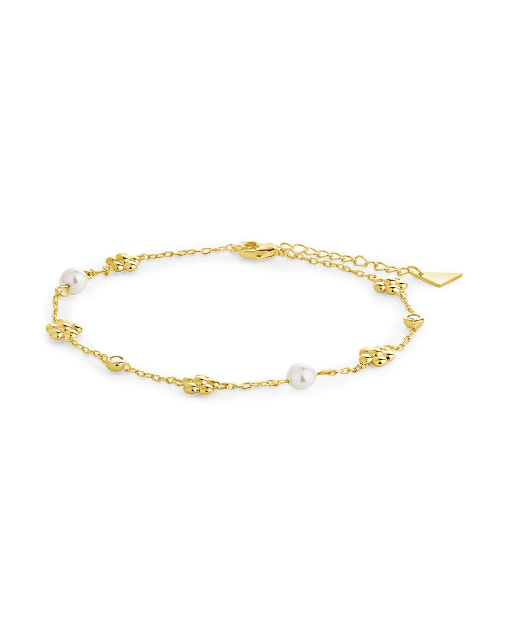 June Pearl & Flower Charm Anklet