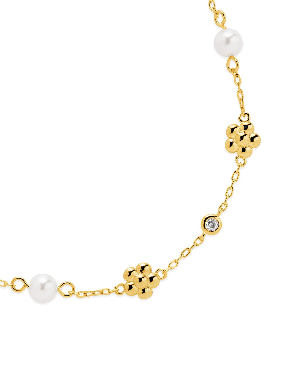 June Pearl & Flower Charm Anklet