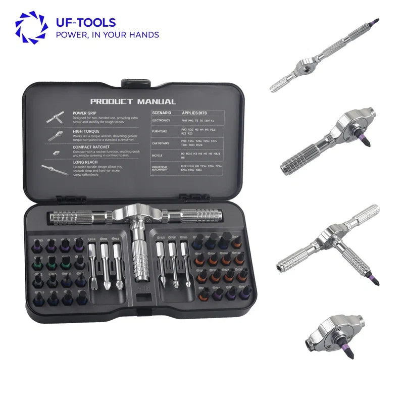 Ratchet Screwdriver Kit 40 in 1 Assembled Handle Multi-purpose Ratchet Wrench Screwdriver Magnetic Bits Tool Set DIY Repair Tool