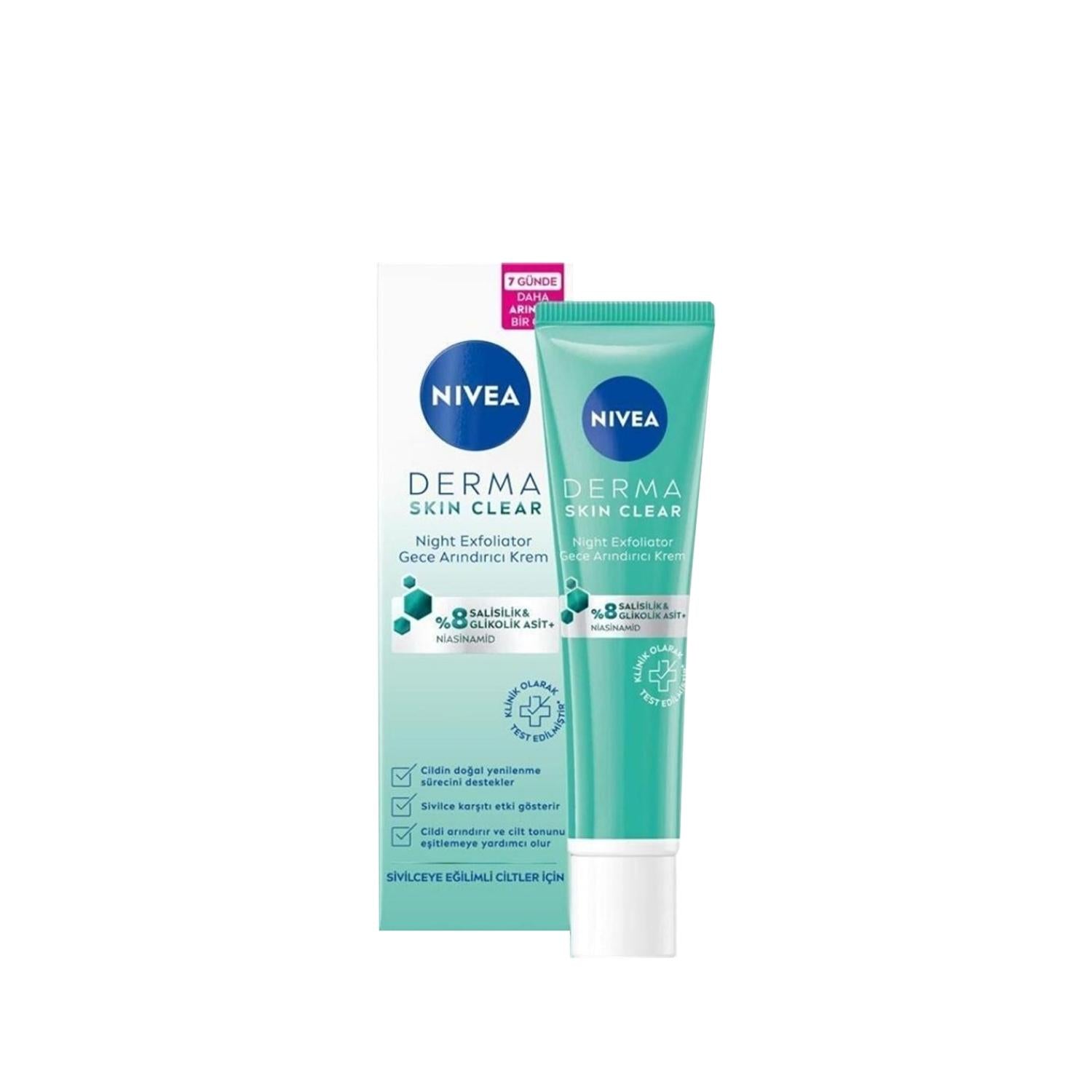 Nivea Derma Skin Clear Night Cream - Purifying & Clarifying Skincare for Nighttime Routine - 40ml