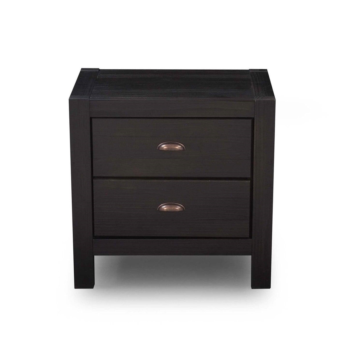 Farmhouse Style Solid Pine Wood 2-Drawer Nightstand Bedside Table in Black