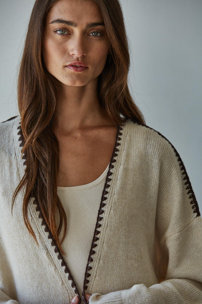 Lotte Contrast Stitch Open Cardigan