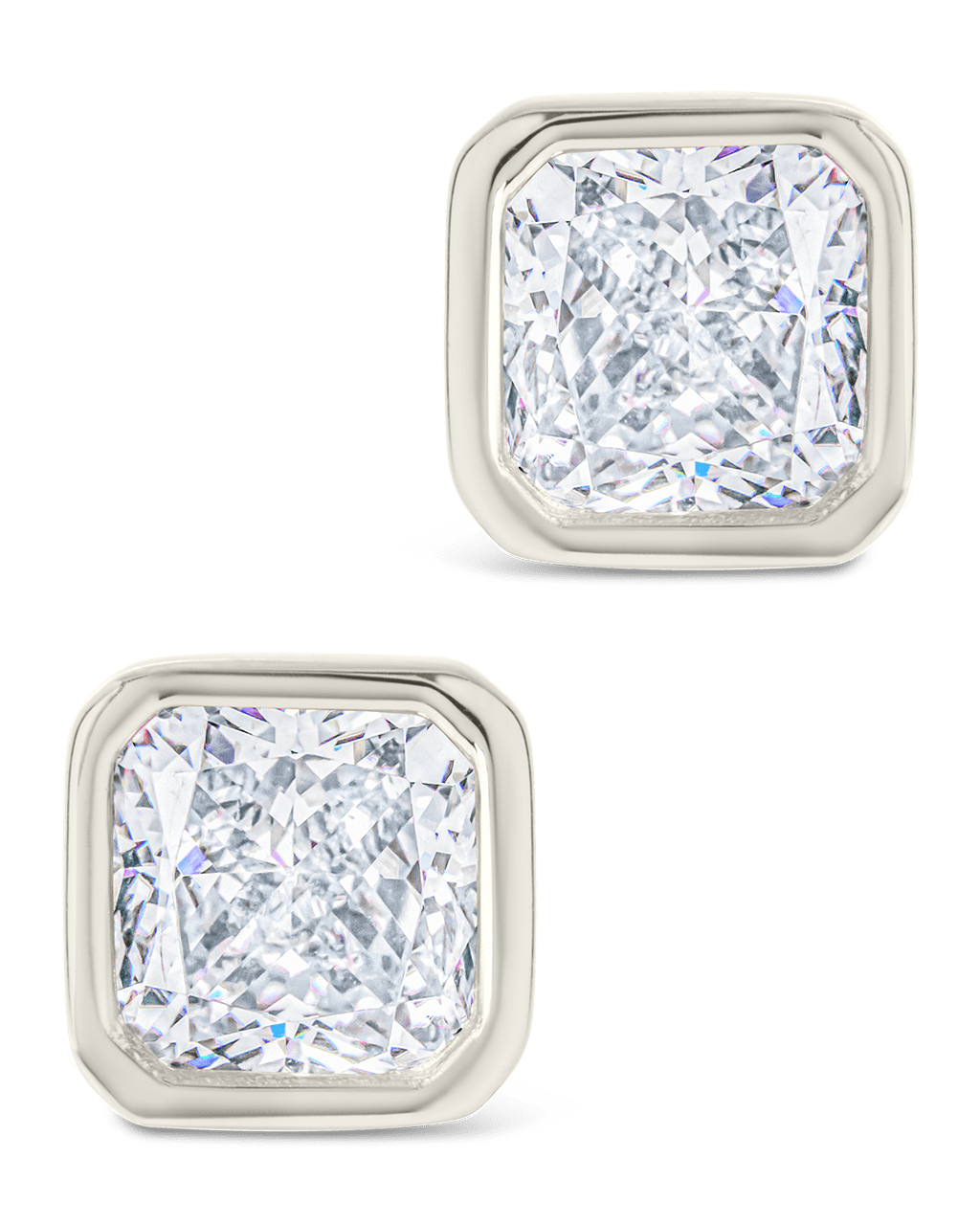 Sterling Silver Radiant Cut Bezel Set Stud Earrings