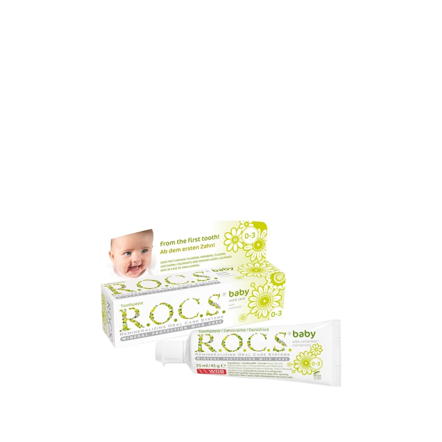 Rocs Baby Toothpaste with Chamomile Extract for 0-3 Years Old - Natural Oral Care for Infants