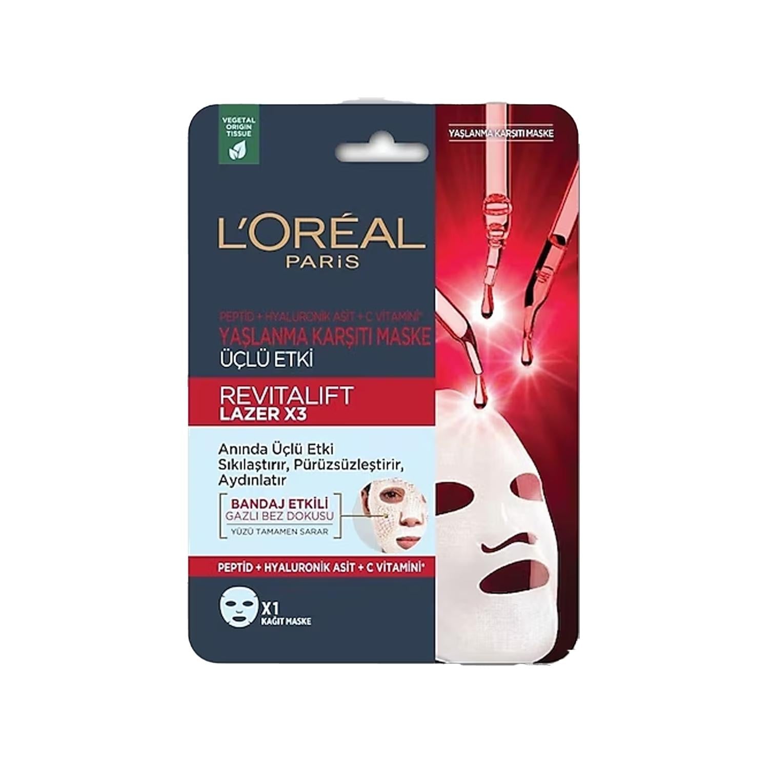 Loreal Paris Revitalift Lazer X3 Anti-Aging Face Mask - Revitalizing Facial Treatment for Wrinkle Reduction, 28g