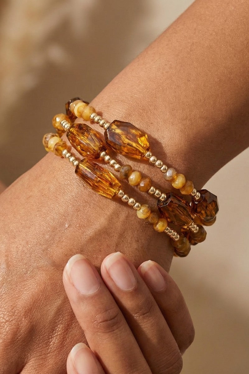 Marble Resin And Mini Metallic Beaded Bracelet Set