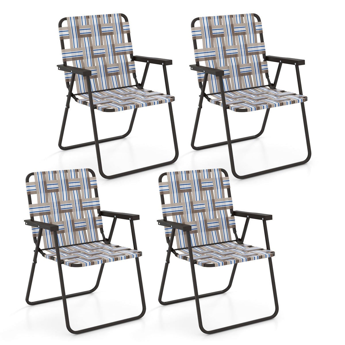 2 Pieces Folding Beach Chair Camping Lawn Webbing Chair
