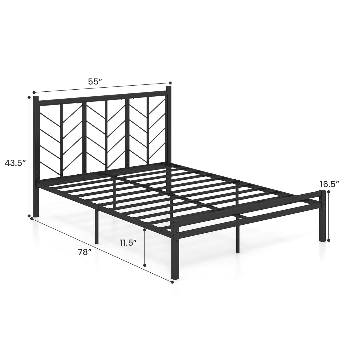 Queen Size Platform Bed with Headboard and Metal Frame