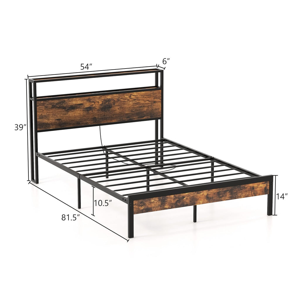 Twin/Full/Queen Bed Frame with Storage Headboard and Charging Station