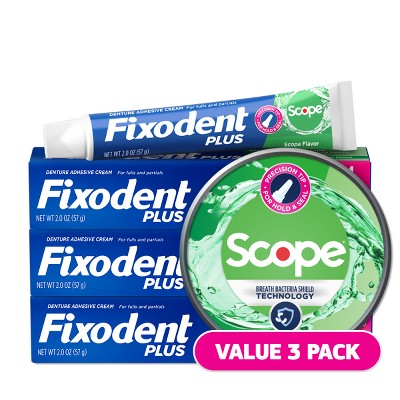 Fixodent Plus Scope Secure Denture Adhesive 2oz/3pk - Imperfect Box