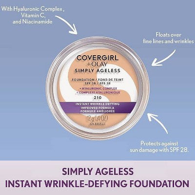 COVERGIRL + Olay Simply Ageless Wrinkle Defying Foundation Compact 255 Soft Honey 0.4oz - Imperfect Container