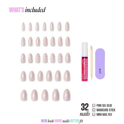 KISS Nails GLAM Jeweled Press-On Fake Nails Medium Almond Ripple 35ct - New