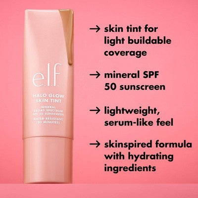 e.l.f. Halo Glow Skin Tint Light Coverage Foundation Mineral SPF 50 5 Light Warm 1 fl oz - Imperfect Box