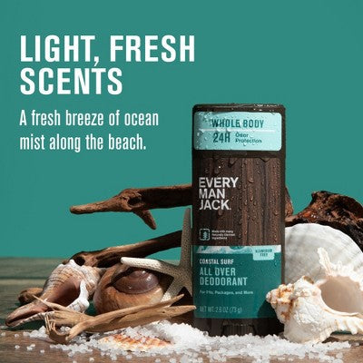 Every Man Jack All Over Solid Deodorant Coastal Surf - 2.6oz