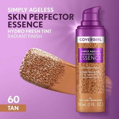 COVERGIRL Simply Ageless Skin Perfector Essence Vegan Foundation 60 Tan 1 fl oz - Imperfect Container