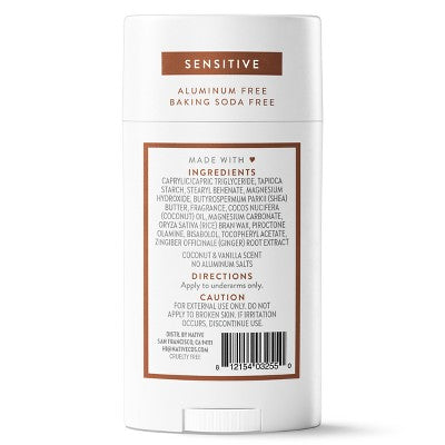 Native Sensitive Solid Deodorant for Women & Men Coconut & Vanilla 2.65oz - New