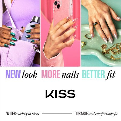 KISS Nails GLAM Jeweled Press-On Fake Nails Medium Almond Ripple 35ct - New