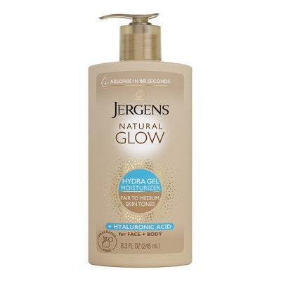 Jergens Natural Glow Hydra Gel Self Tanning Moisturizer for Face and Body Fair to Medium 8.3 fl oz - New