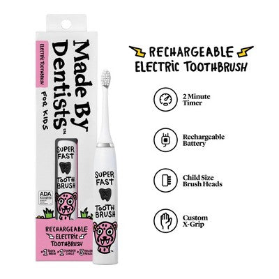Made by Dentists Kids; Rechargeable Electric Toothbrush with 2 Replacement Toothbrush Heads Cheetah - New