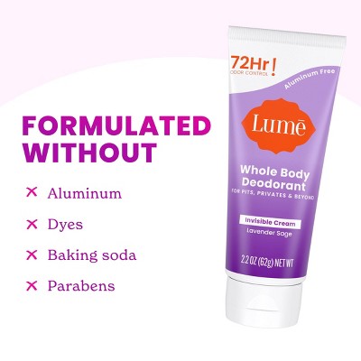 Lume Whole Body Women's Invisible Cream Tube Deodorant Lavender Sage Scent 2.2oz - Imperfect Container
