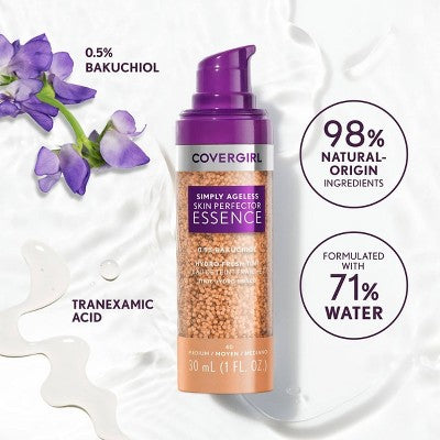 COVERGIRL Simply Ageless Skin Perfector Essence Vegan Foundation 60 Tan 1 fl oz - Imperfect Container