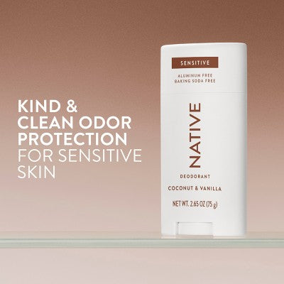 Native Sensitive Solid Deodorant for Women & Men Coconut & Vanilla 2.65oz - New