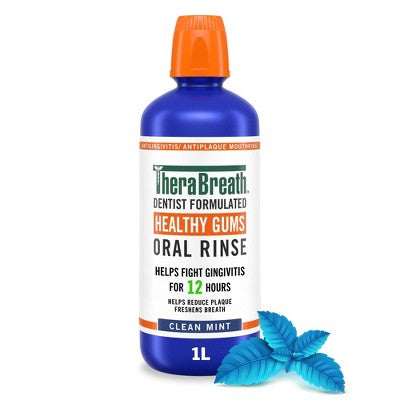 TheraBreath Healthy Gums Mouthwash Clean Mint 33.8 fl oz - Imperfect Container