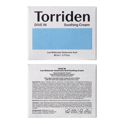 Torriden Dive-In Soothing Cream Korean Skincare for Calming and Deep Moisturization 2.7 fl oz - Missing Box